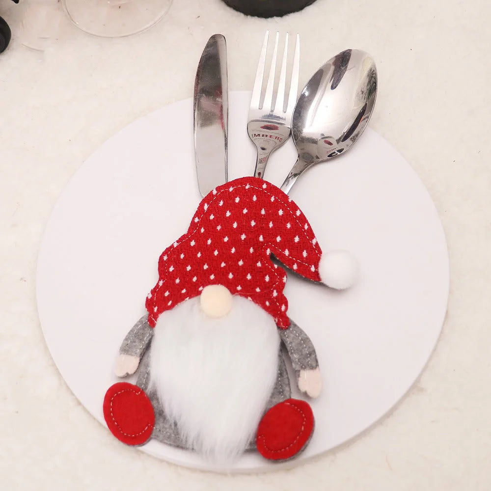 Christmas Gnome Cutlery Holder - Festive Silverware Bag