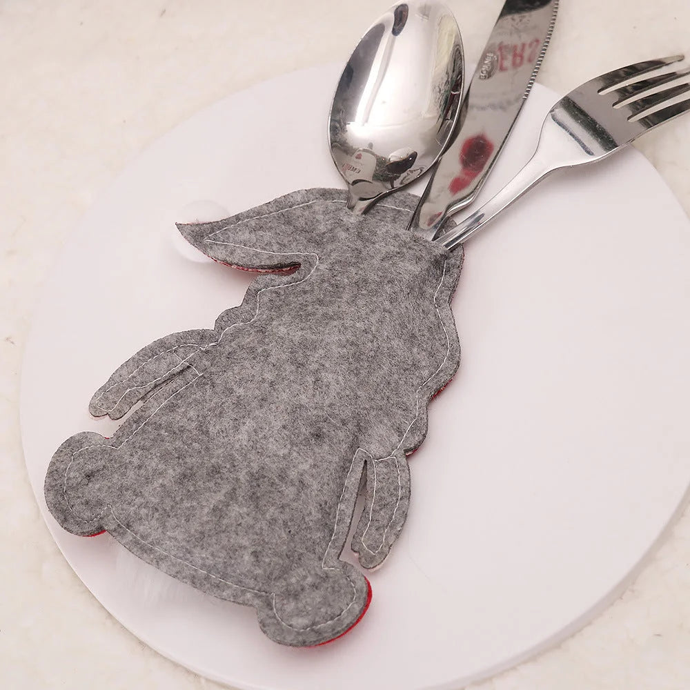 Christmas Gnome Cutlery Holder - Festive Silverware Bag