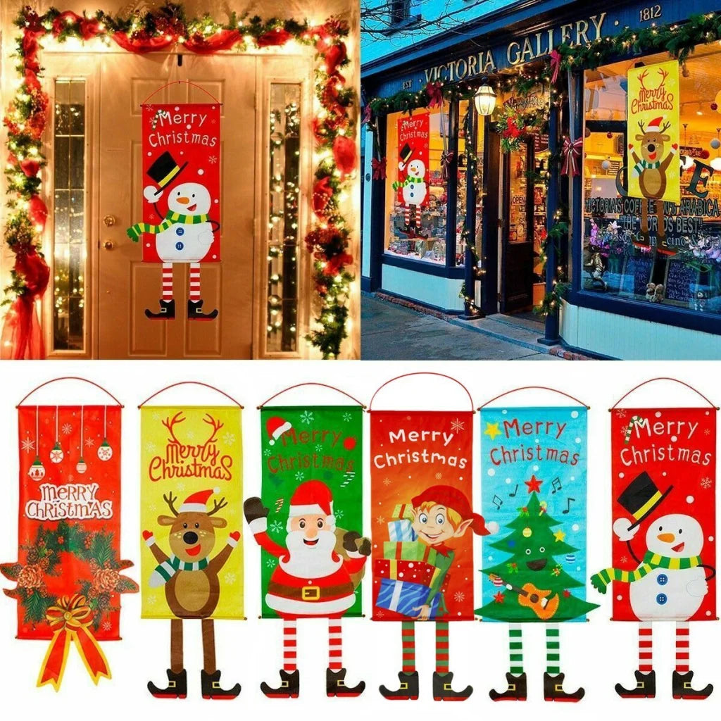 Christmas Hanging Banner Flag Door Window Décor Santa
