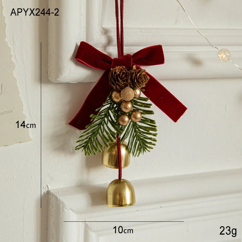 Christmas Hanging Ornament with Pinecones Bells and Velvet