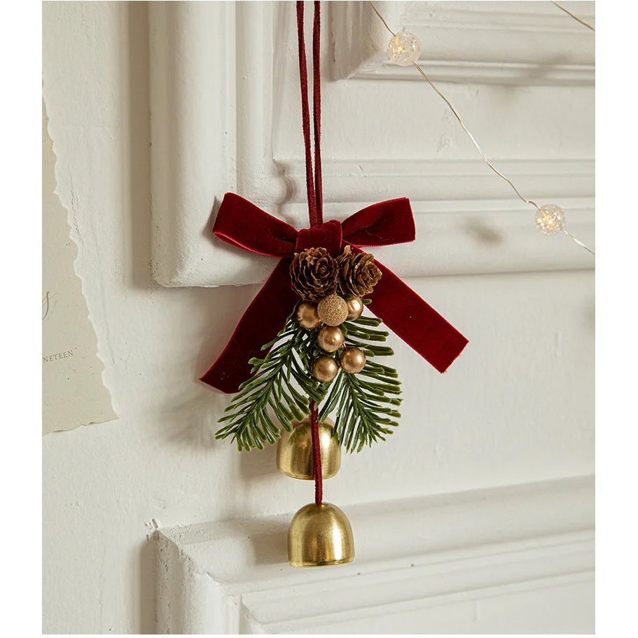 Christmas Hanging Ornament with Pinecones Bells and Velvet