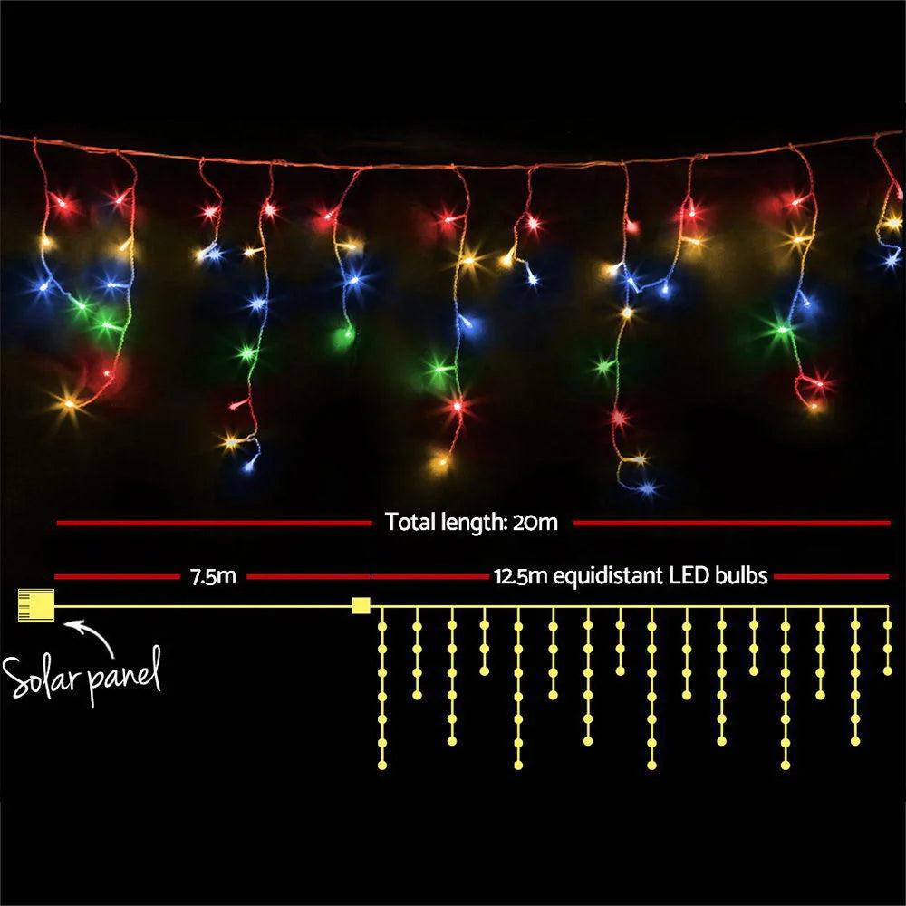 Christmas Icicle Lights 500 LED Solar Powered 20M Outdoor