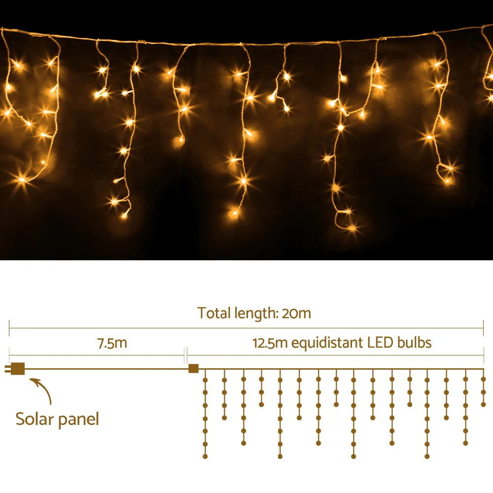 Christmas Icicle Lights 500 LED Solar Powered 20M Outdoor