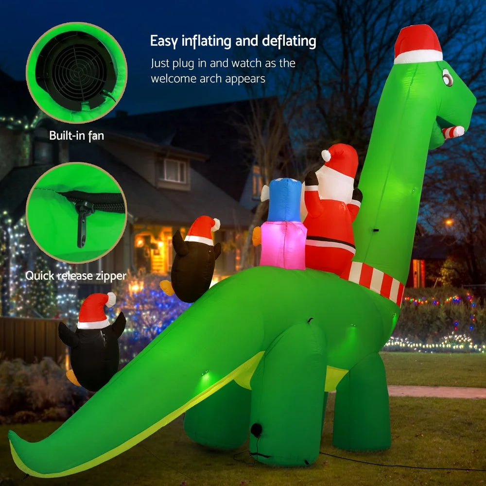 Christmas Inflatable Santa Dinosaur 3.8M LED Illuminated