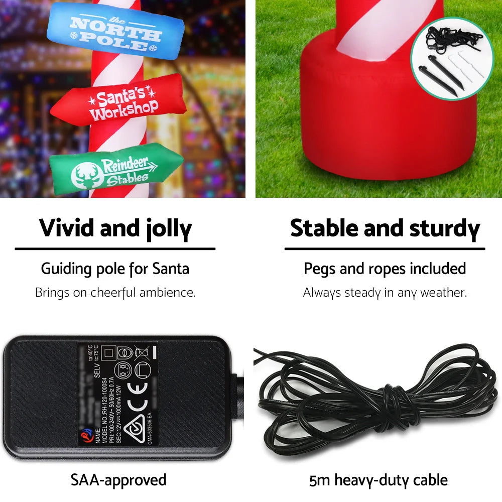 Christmas Inflatable Santa Guide Candy Pole 2.4M - Xmas