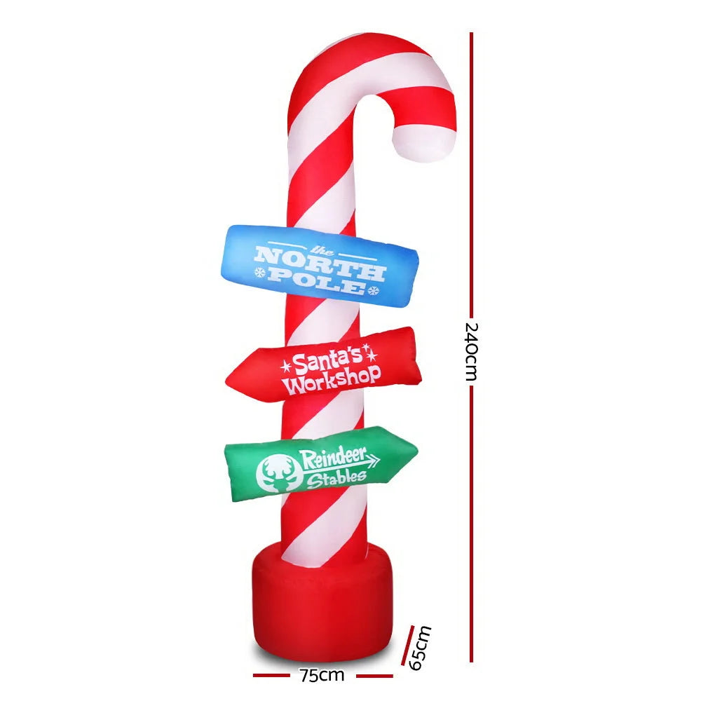Christmas Inflatable Santa Guide Candy Pole 2.4M - Xmas