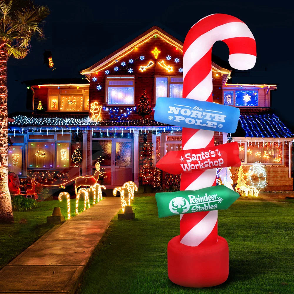 Christmas Inflatable Santa Guide Candy Pole 2.4M - Xmas