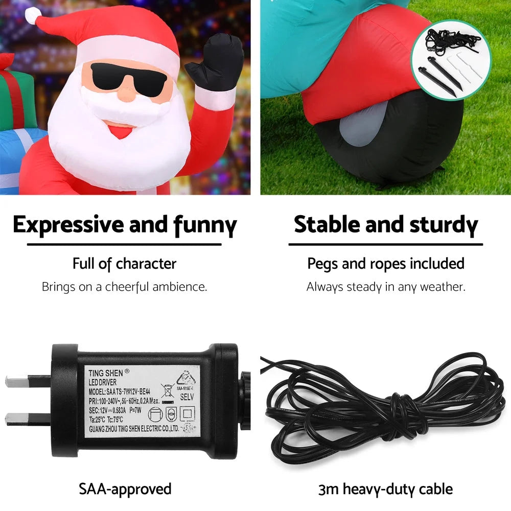 Christmas Inflatable Santa Motorbike LED Illuminated