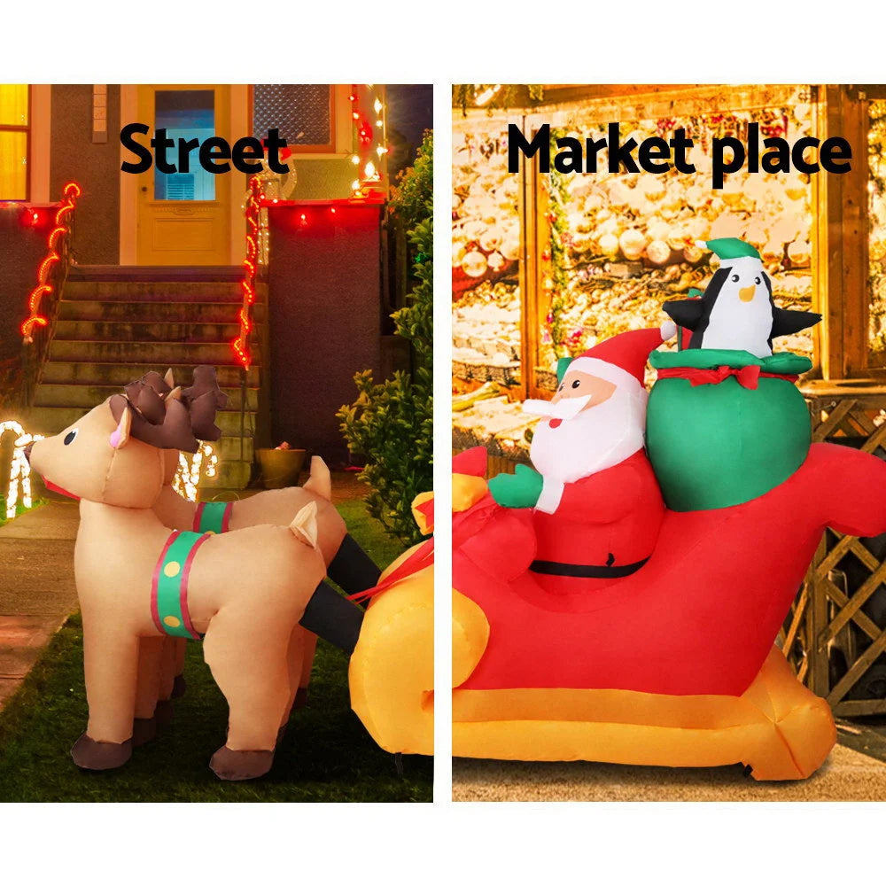 Christmas Inflatable Santa Sleigh Ride Reindeer Deer - 2.2M