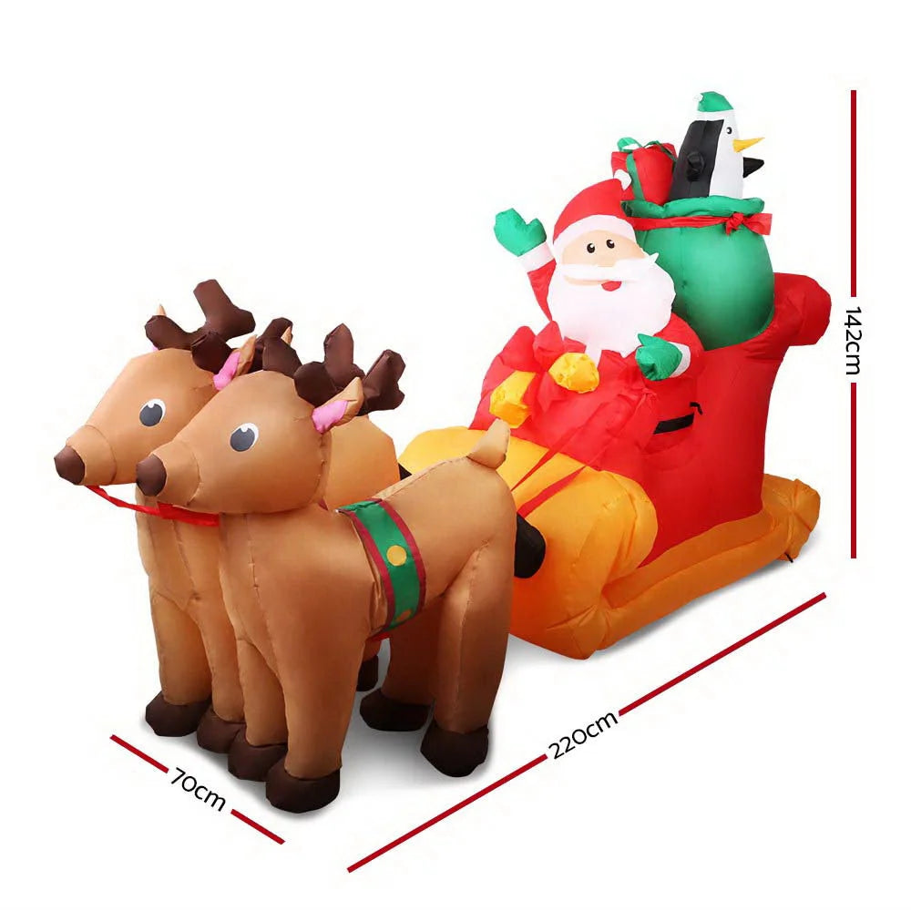 Christmas Inflatable Santa Sleigh Ride Reindeer Deer - 2.2M