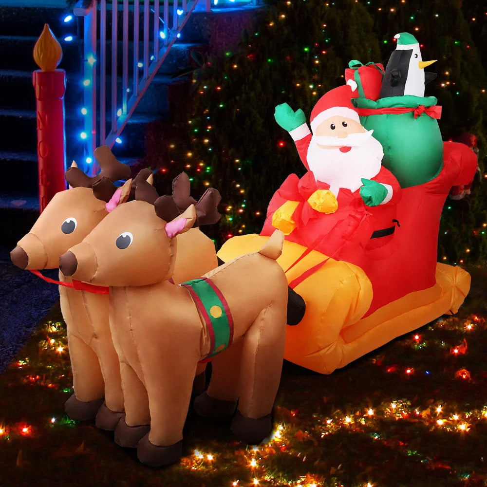 Christmas Inflatable Santa Sleigh Ride Reindeer Deer - 2.2M