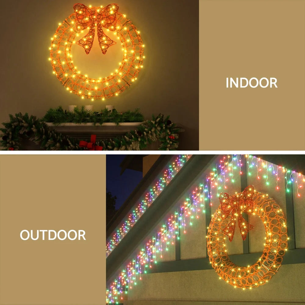 Christmas Lights 0.6M 160 LED Motif Solar Wreath Xmas