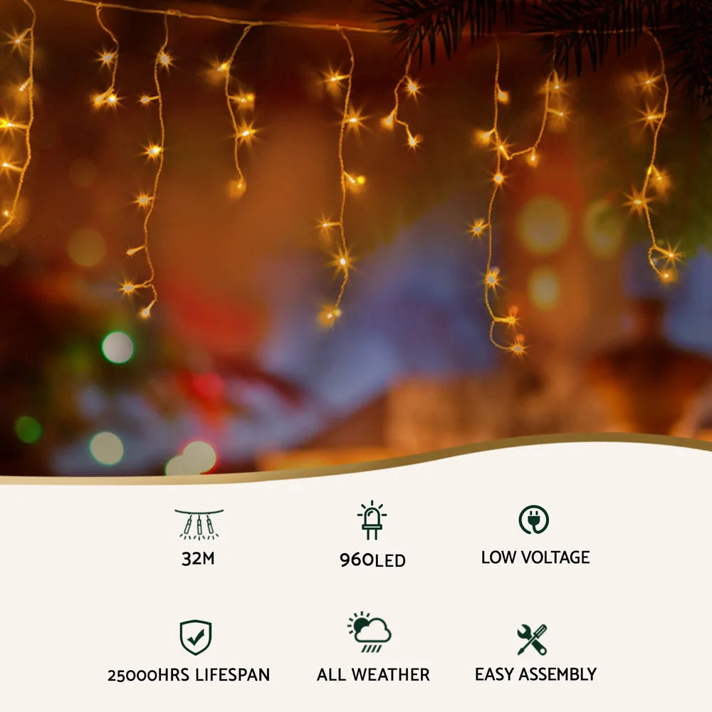 Christmas Lights Icicle Light 32M 960 LED Warm White
