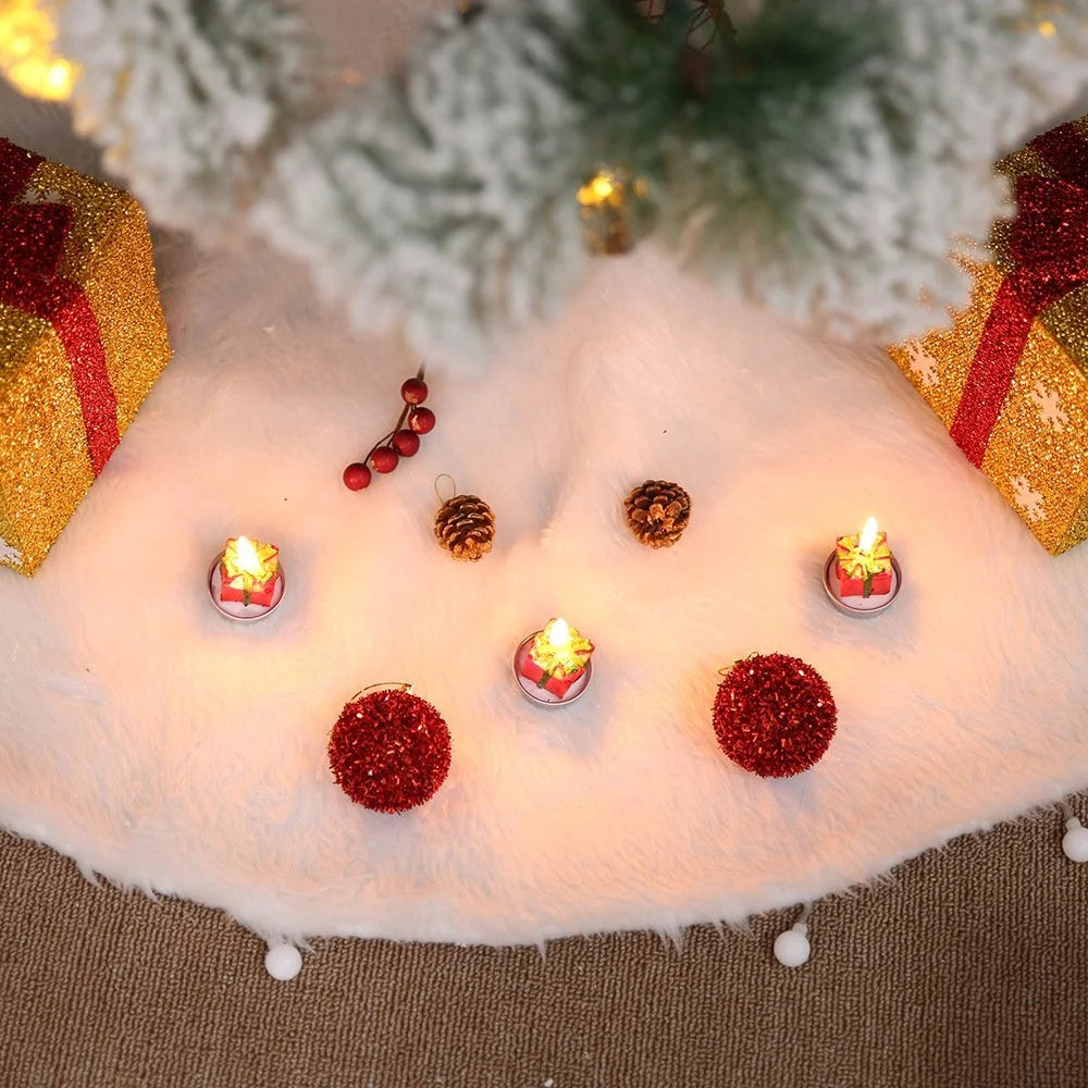 Christmas Snow Plush Tree Skirt Xmas Base Floor Mat Cover