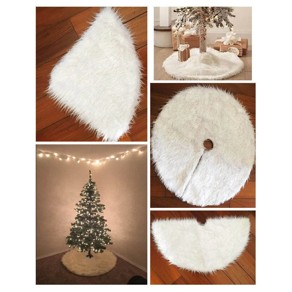 Christmas Snow Plush Tree Skirt Xmas Base Floor Mat Cover