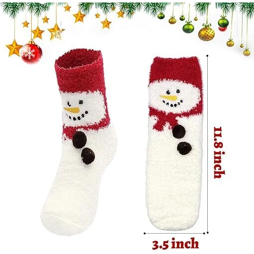 Christmas Socks - 6 Pairs Cozy Warm Fluffy Plush Bed Socks