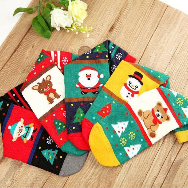 Christmas Socks Santa Reindeer Snowman Pattern Xmas Party