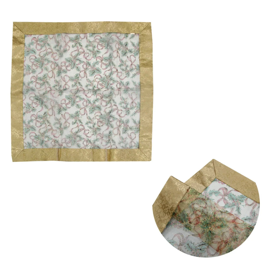 Christmas Table Cloth Topper Sheer Organza Glitter Gold
