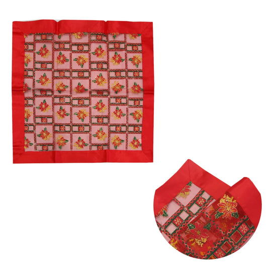 Christmas Table Cloth Topper Sheer Organza Glitter Red
