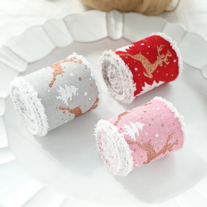 Christmas-Themed Decorative Wired Ribbon Burlap– Reindeer