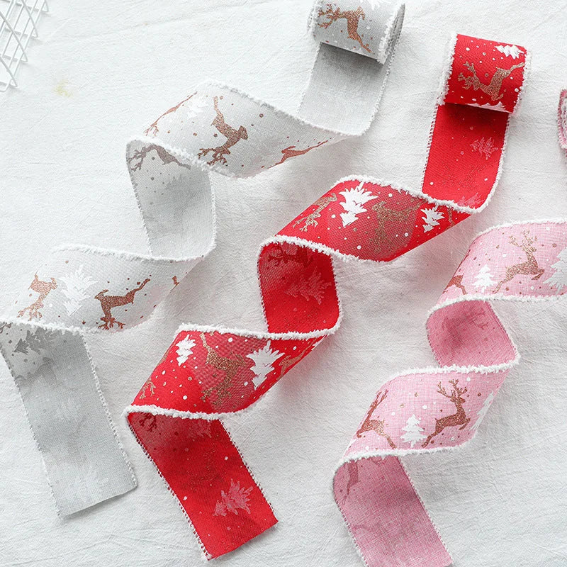 Christmas-Themed Decorative Wired Ribbon Burlap– Reindeer