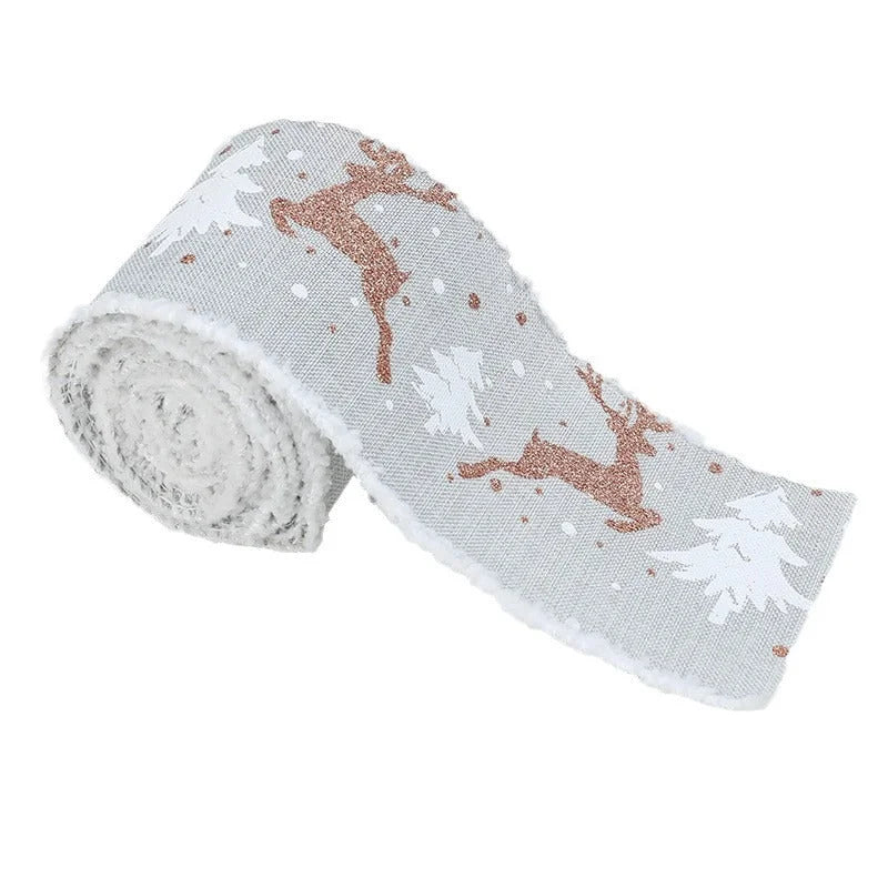 Christmas-Themed Decorative Wired Ribbon Burlap– Reindeer