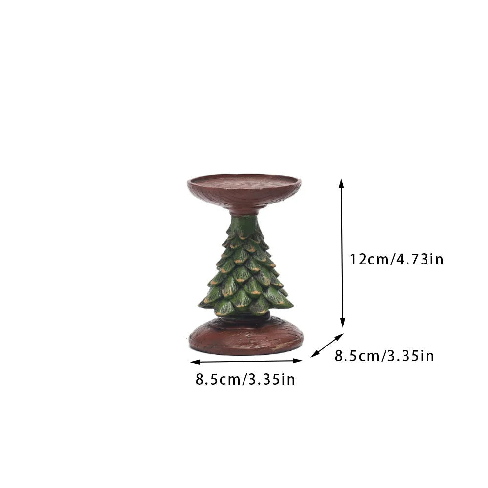 Christmas Tree Candle Holder - Rustic Resin Pillar Stand