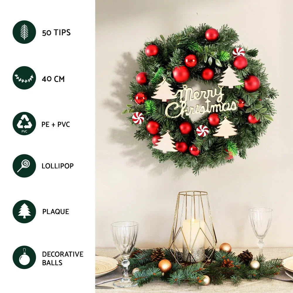 Christmas Wreath 40CM Xmas Garland with Baubles & Ornaments