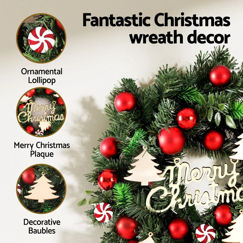 Christmas Wreath 40CM Xmas Garland with Baubles & Ornaments