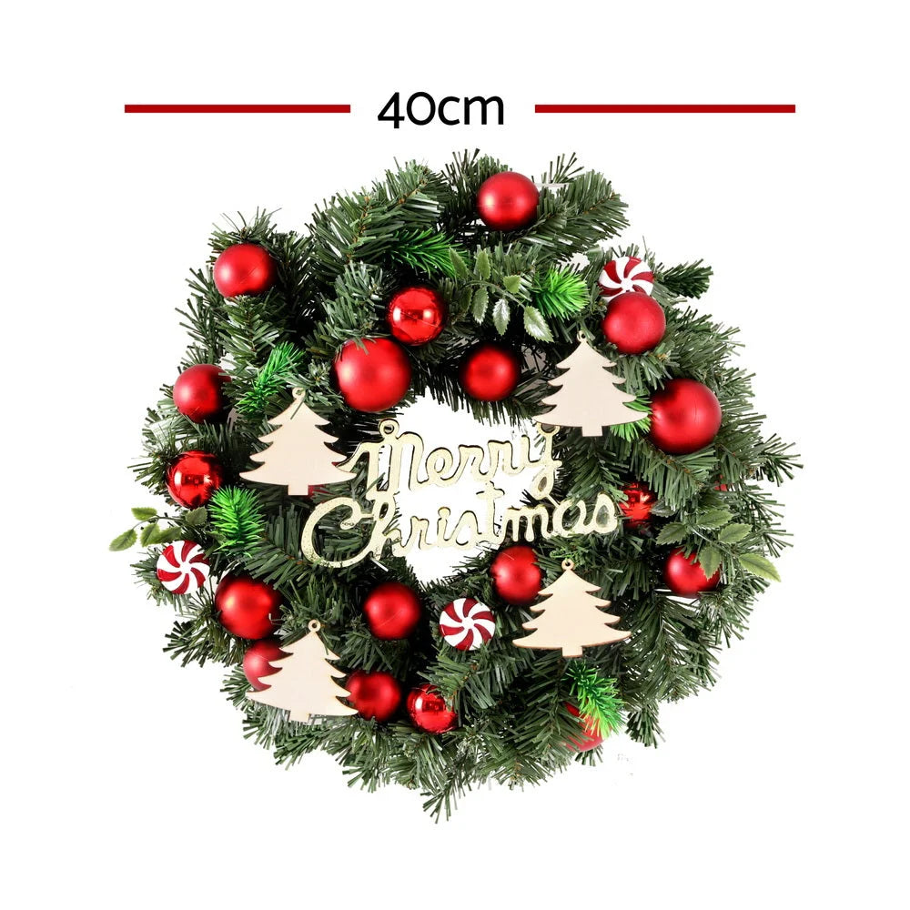 Christmas Wreath 40CM Xmas Garland with Baubles & Ornaments