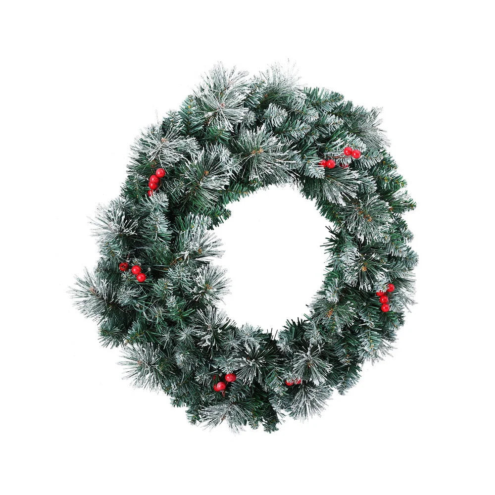Christmas Wreath 60CM LED Lights Snowy Berries Garland