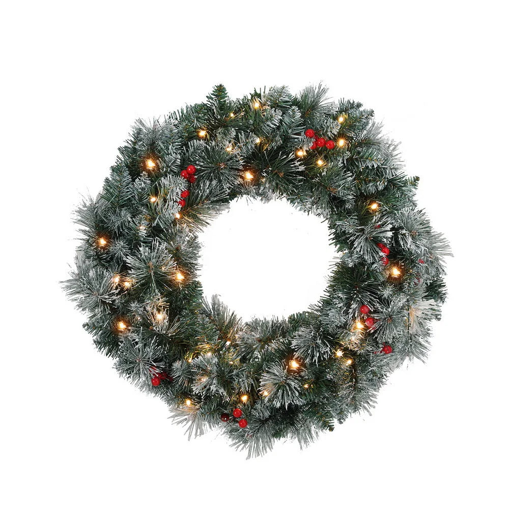 Christmas Wreath 60CM LED Lights Snowy Berries Garland