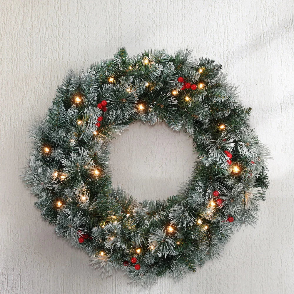 Christmas Wreath 60CM LED Lights Snowy Berries Garland