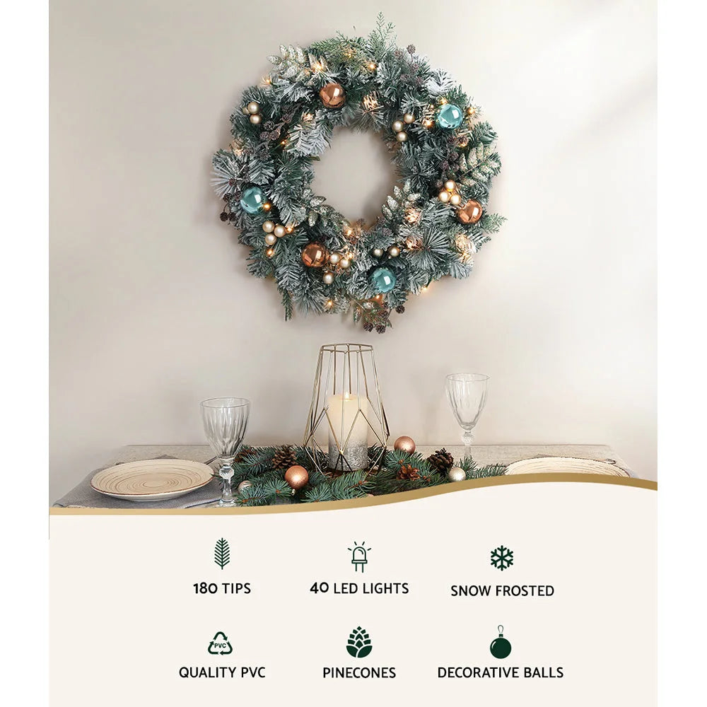 Christmas Wreath 60CM with LED Lights Snowy Garland