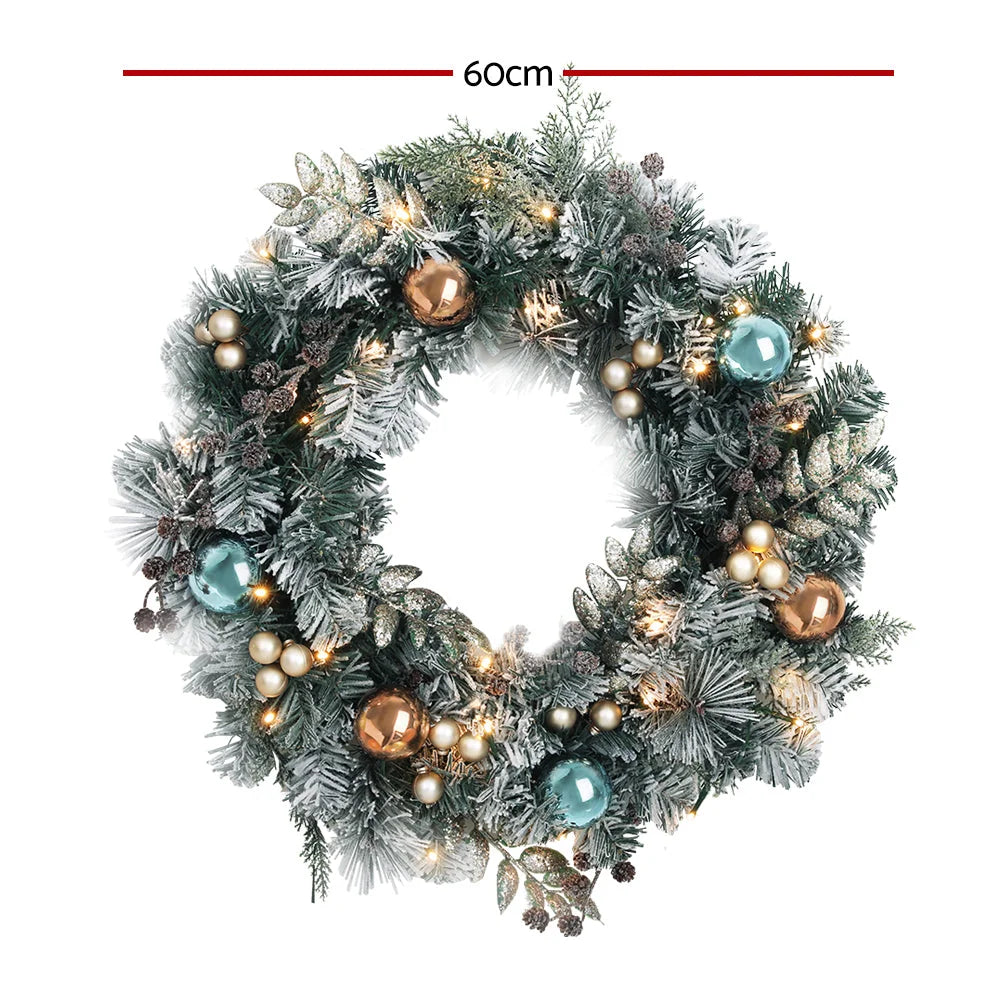 Christmas Wreath 60CM with LED Lights Snowy Garland