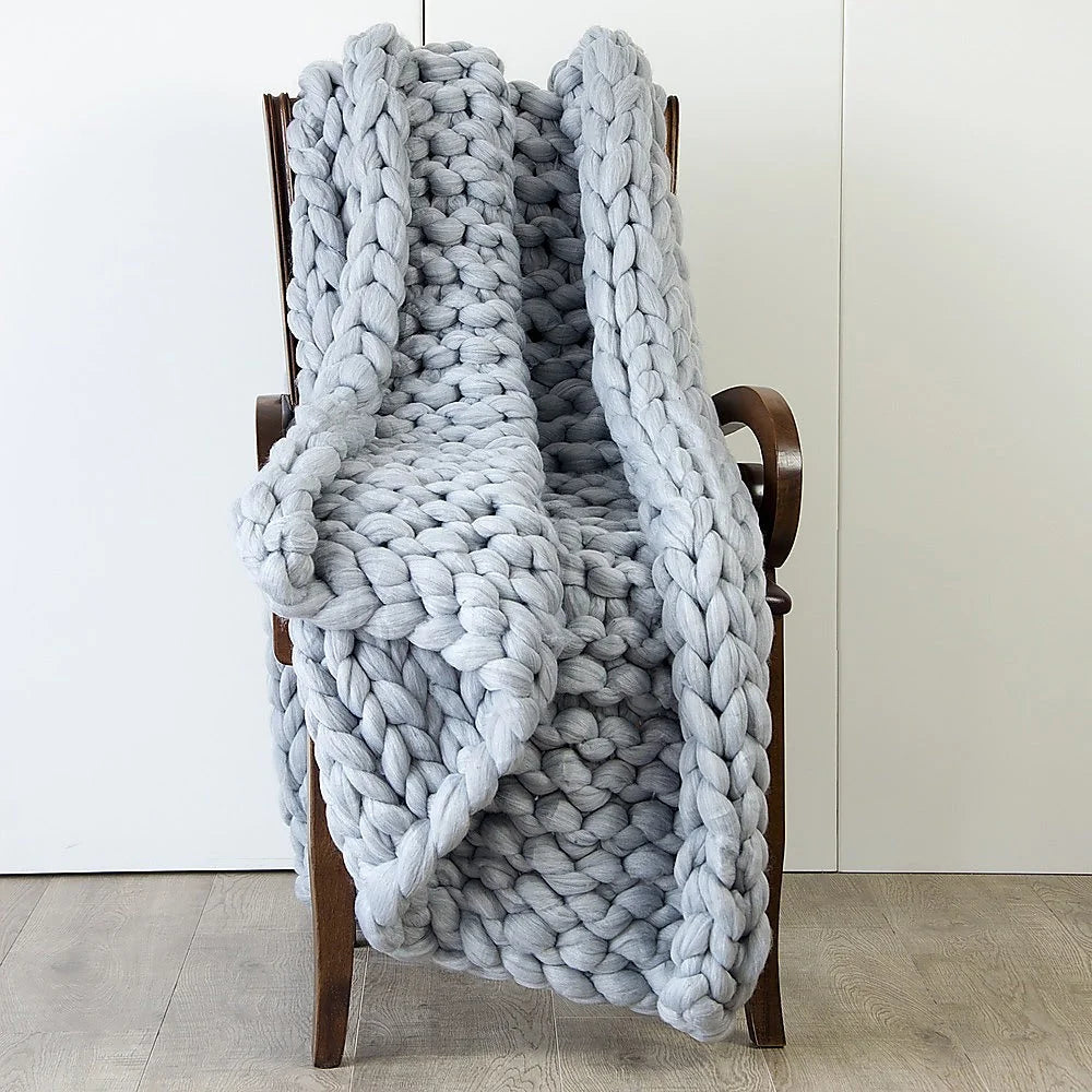 Chunky Blanket Hand Knitted Thick Acrylic Yarn Home Throw