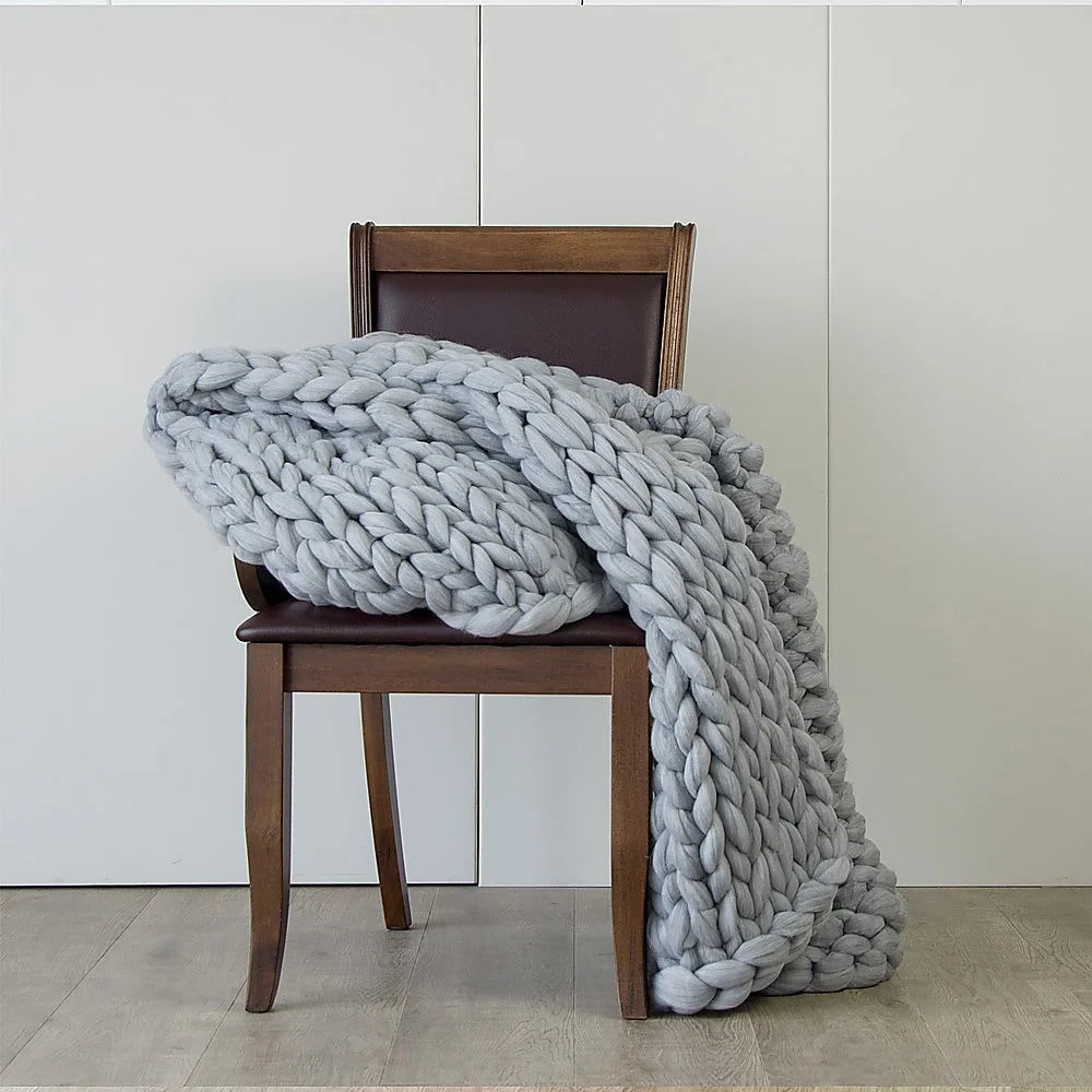 Chunky Blanket Hand Knitted Thick Acrylic Yarn Home Throw