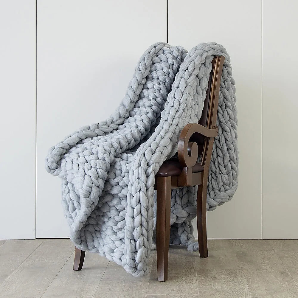 Chunky Blanket Hand Knitted Thick Acrylic Yarn Home Throw