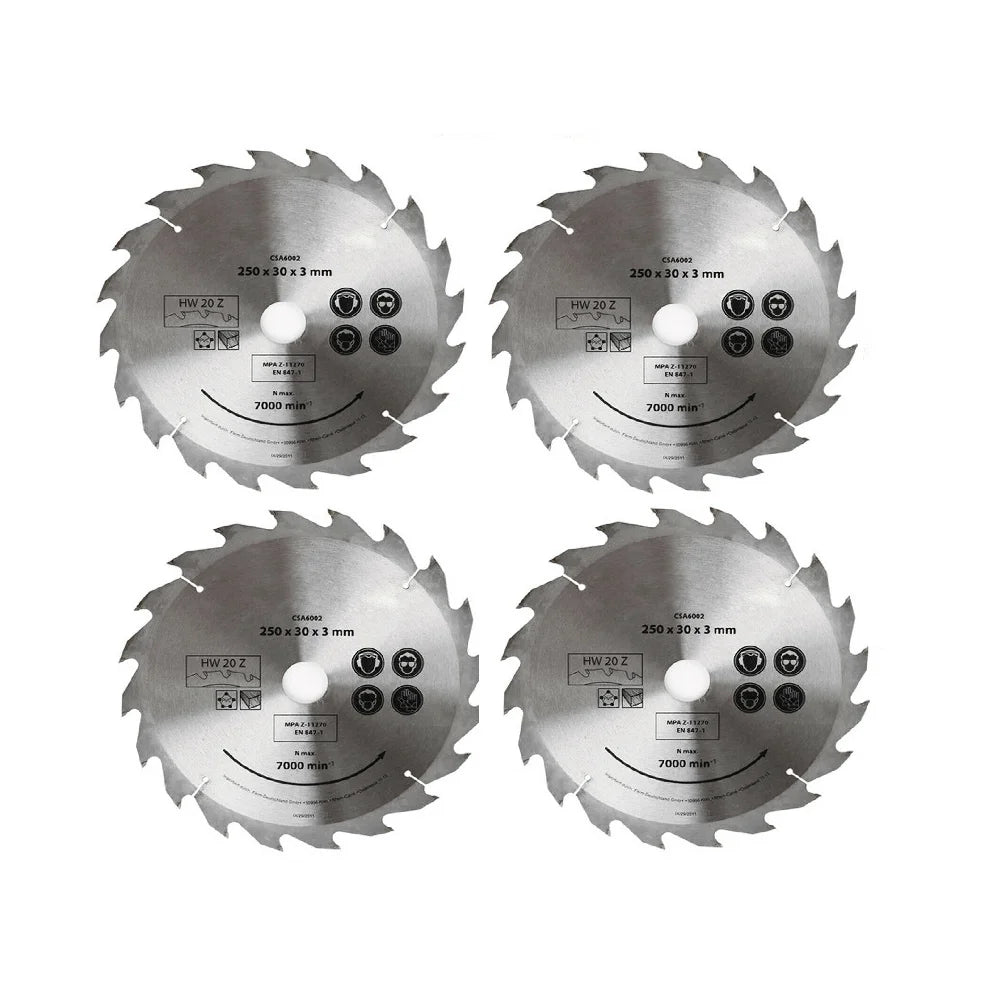 Circular Saw Blade Set 4x 250MM 20T Disc Saw Blade for Wood