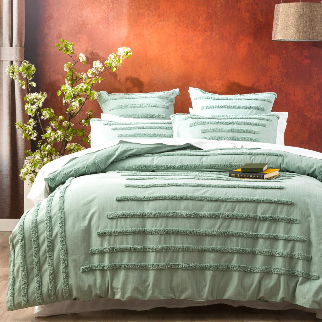 Classic Cotton Vintage Washed Tufted Sage Quilt Cover Set