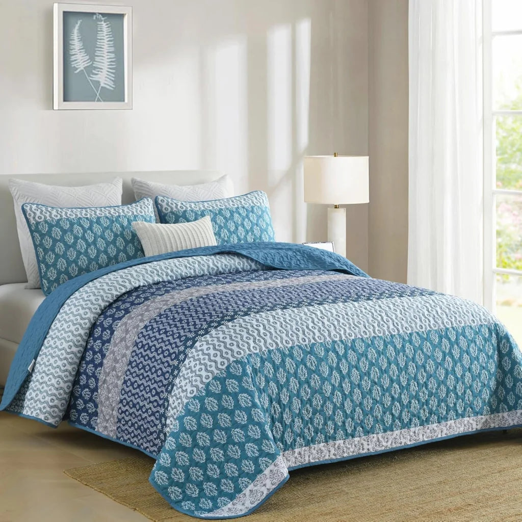 Classic Hydrangea Soft Quilted 3 Pc Bedspread & Pillow
