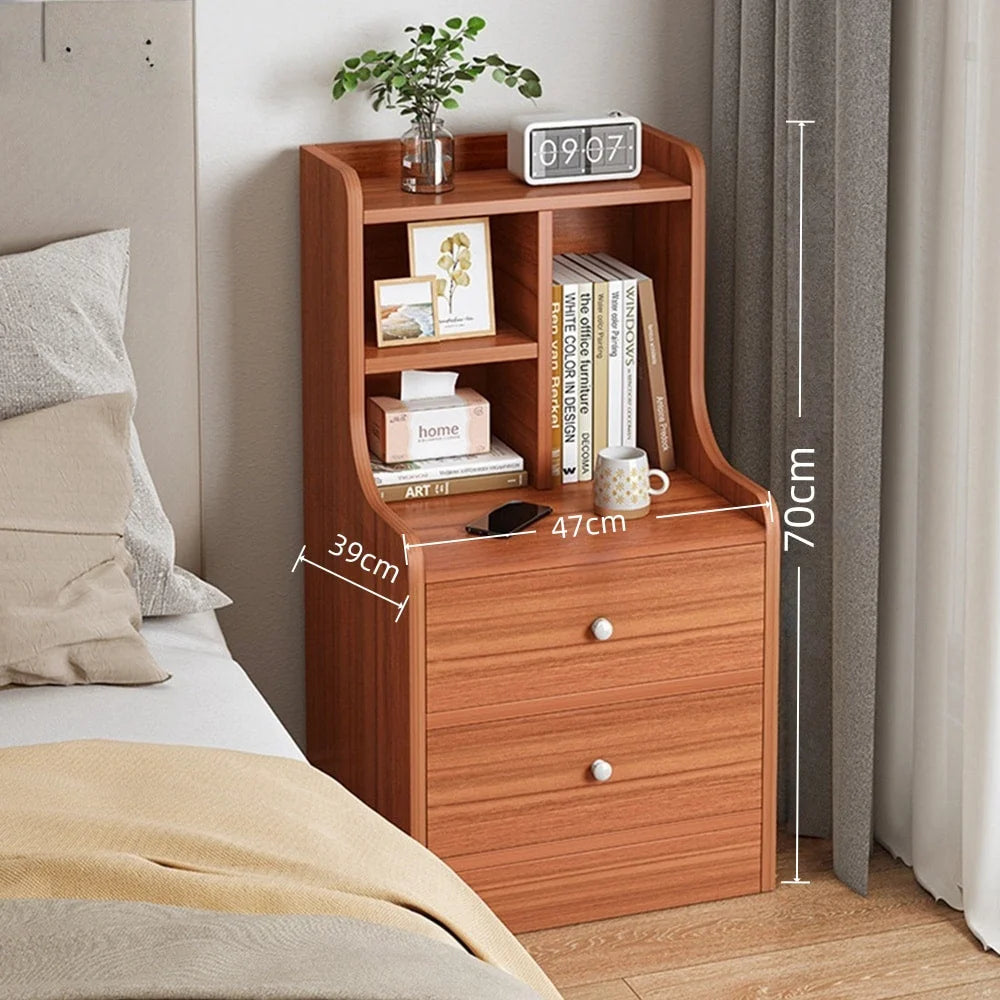 Classic Nightstand Multi-Compartment Storage Reddish-Brown
