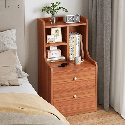 Classic Nightstand Multi-Compartment Storage Reddish-Brown