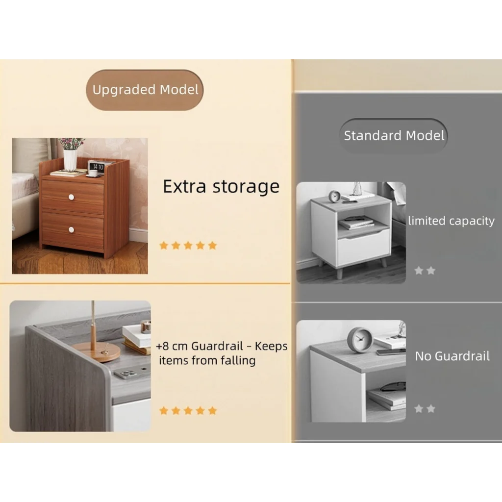 Classic Nightstand Walnut Wood Grain Double Drawer Tray Top