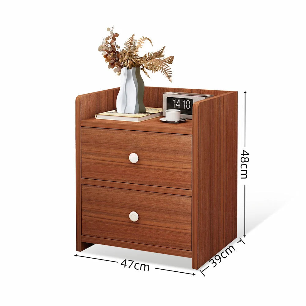 Classic Nightstand Walnut Wood Grain Double Drawer Tray Top