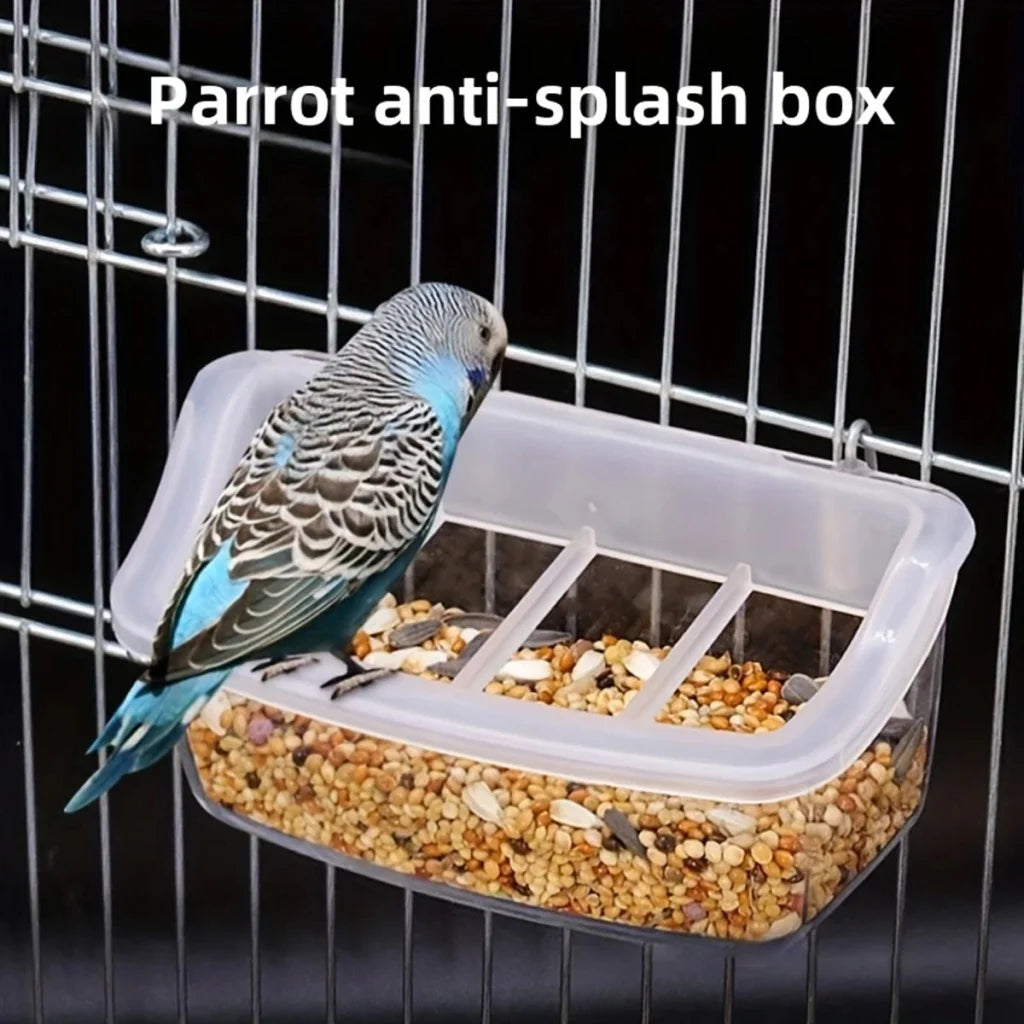 Clear Bird Feeder Box Parrot Food Dispenser Cage Sink