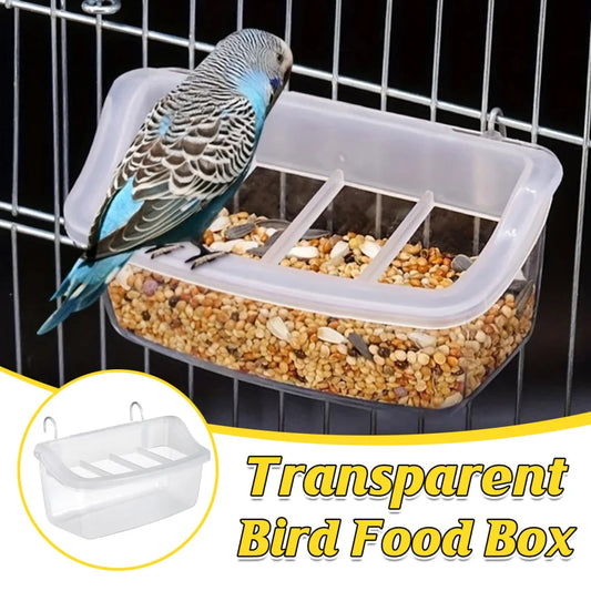 Clear Bird Feeder Box Parrot Food Dispenser Cage Sink