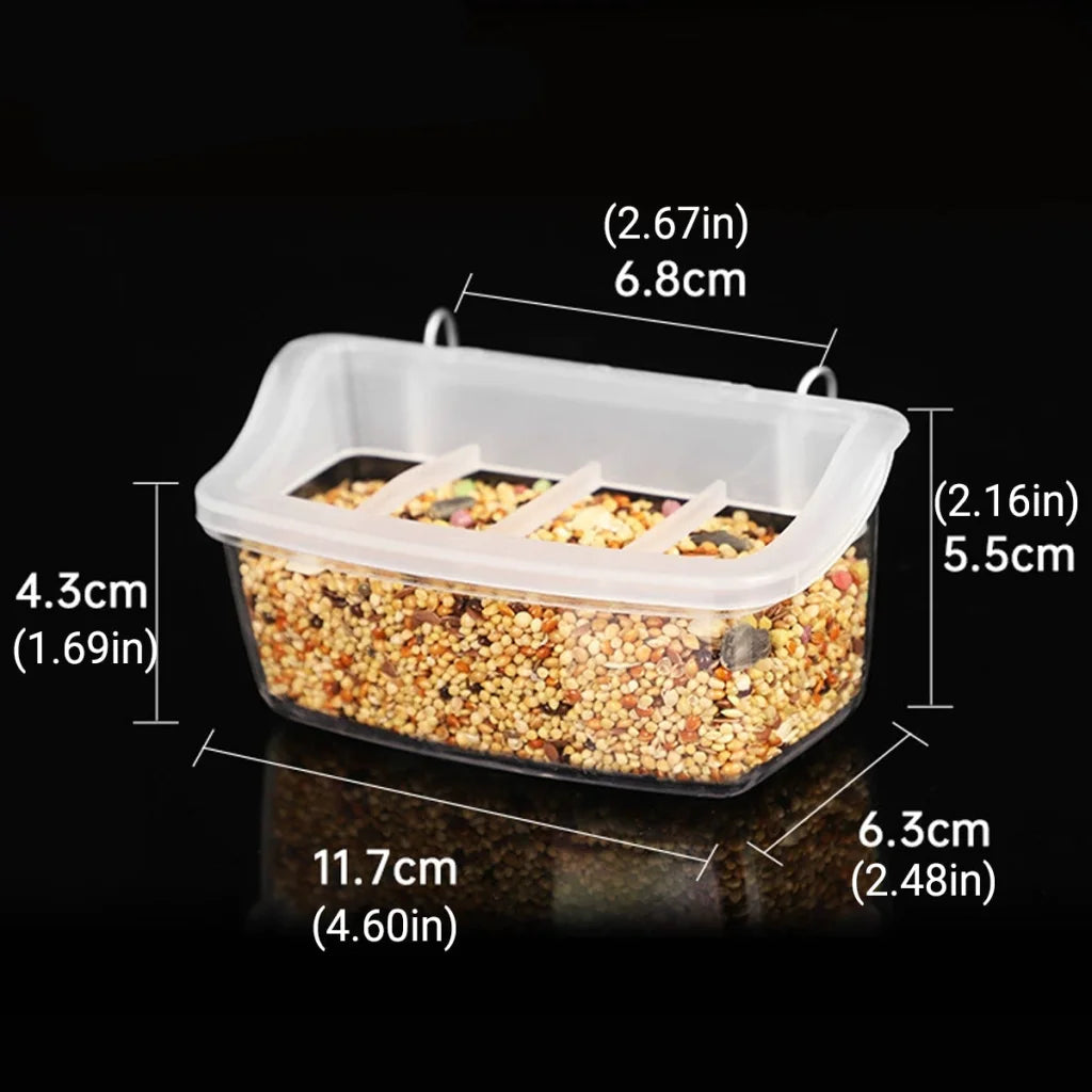 Clear Bird Feeder Box Parrot Food Dispenser Cage Sink