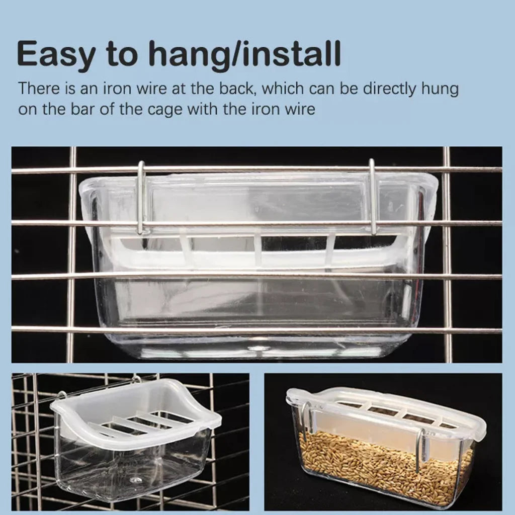 Clear Bird Feeder Box Parrot Food Dispenser Cage Sink