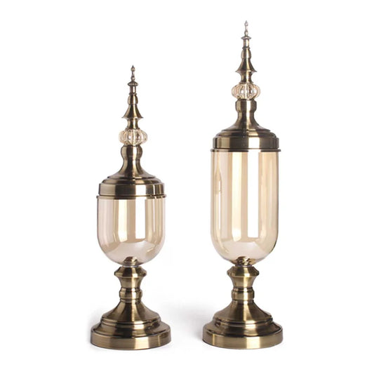 Clear Glass Flower Vase 2X with Lid and Transparent Filler Vase Bronze Set - Premium